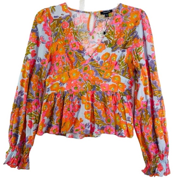 MITTOSHOP NWT Floral Print Long Sleeve Peplum Top. Size Medium - Picture 1 of 11